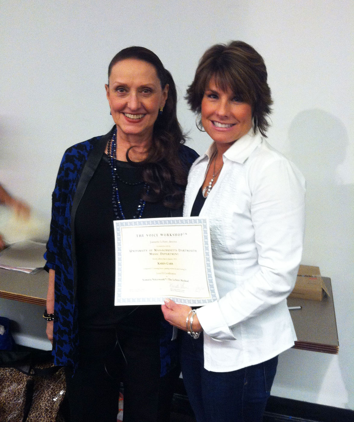 Jeanie Lovetri presenting my Level II Certification for Somatic Voicework-The Lovetri Method (tm).